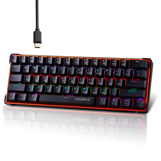 COOLERPLUS Wired Gaming Keyboard- 61 Keys Compact Mechanical Keyboard, Double Shot Keycaps with LED Backlit, Red Switch