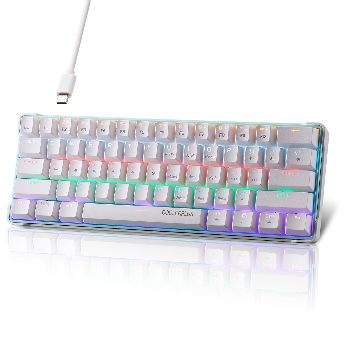 COOLERPLUS Wired Gaming Keyboard- 61 Keys Compact Mechanical Keyboard, Double Shot Keycaps with LED Backlit, Red Switch