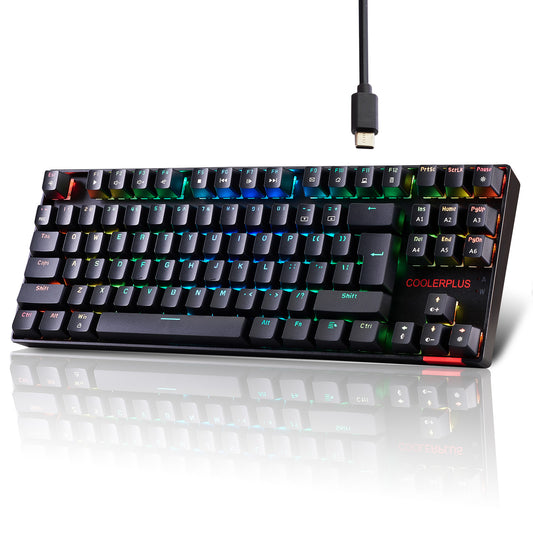 COOLERPLUS Wired Gaming Keyboard- 87 Keys Mechanical Keyboard, Double Shot Keycaps with LED Backlit, Blue Switch