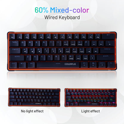 COOLERPLUS Wired Gaming Keyboard- 61 Keys Compact Mechanical Keyboard, Double Shot Keycaps with LED Backlit, Red Switch