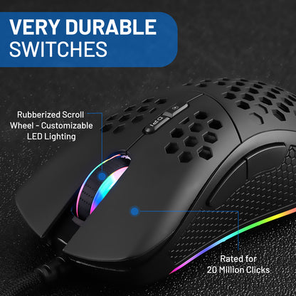 Coolerplus Gaming Mouse with 16.8 Million RGB Color Backlit, 10000 DPI Adjustable, Comfortable Grip, Programmable Buttons by Software