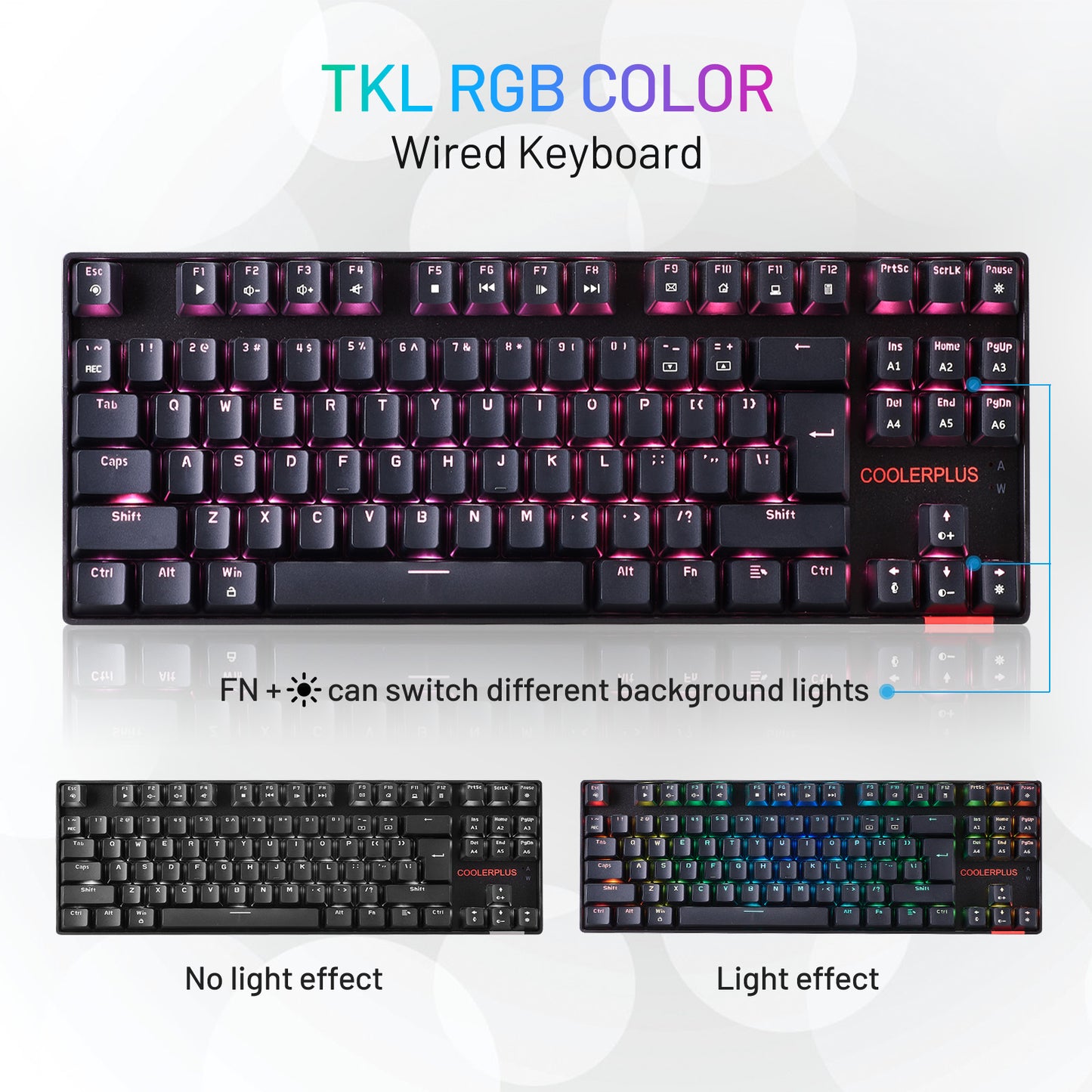 COOLERPLUS Wired Gaming Keyboard- 87 Keys Mechanical Keyboard, Double Shot Keycaps with LED Backlit, Blue Switch