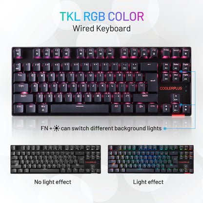 COOLERPLUS Wired Gaming Keyboard- 87 Keys Mechanical Keyboard, Double Shot Keycaps with LED Backlit, Blue Switch