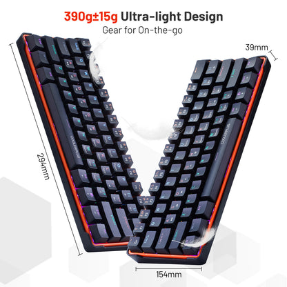 COOLERPLUS Wired Gaming Keyboard- 61 Keys Compact Mechanical Keyboard, Double Shot Keycaps with LED Backlit, Red Switch