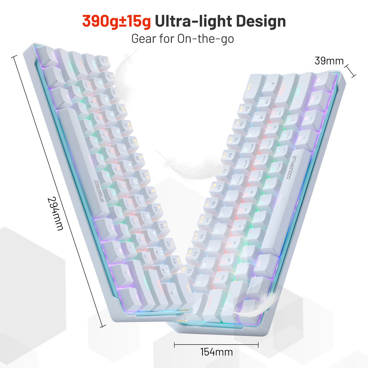 COOLERPLUS Wired Gaming Keyboard- 61 Keys Compact Mechanical Keyboard, Double Shot Keycaps with LED Backlit, Red Switch