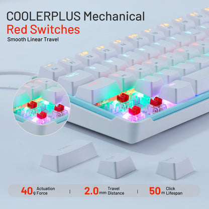 COOLERPLUS Wired Gaming Keyboard- 61 Keys Compact Mechanical Keyboard, Double Shot Keycaps with LED Backlit, Red Switch