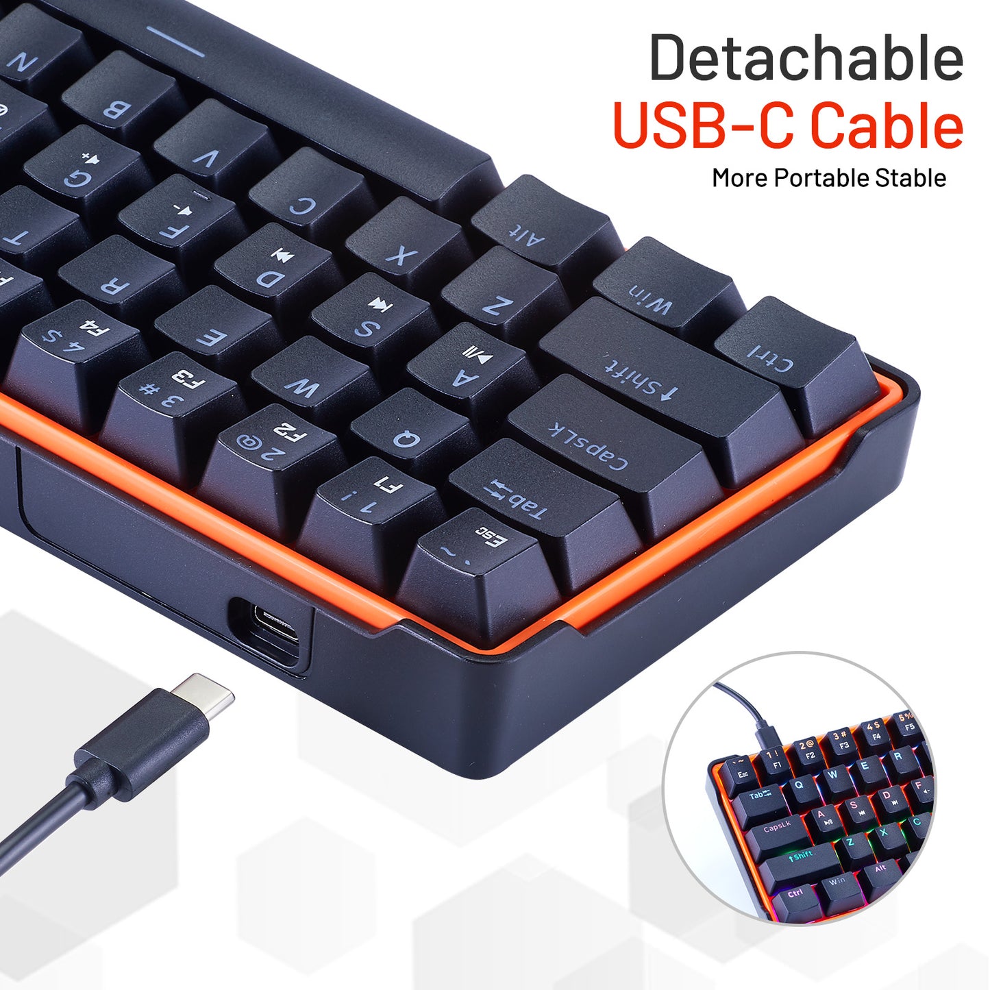 COOLERPLUS Wired Gaming Keyboard- 61 Keys Compact Mechanical Keyboard, Double Shot Keycaps with LED Backlit, Red Switch