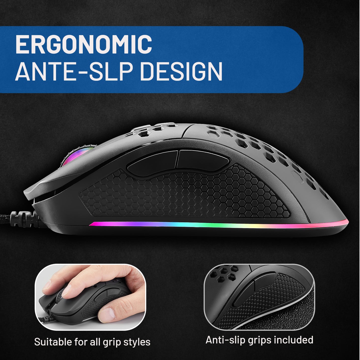 Coolerplus Gaming Mouse with 16.8 Million RGB Color Backlit, 10000 DPI Adjustable, Comfortable Grip, Programmable Buttons by Software