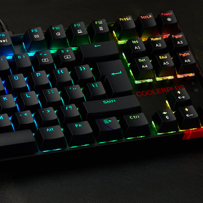 COOLERPLUS Wired Gaming Keyboard- 87 Keys Mechanical Keyboard, Double Shot Keycaps with LED Backlit, Blue Switch